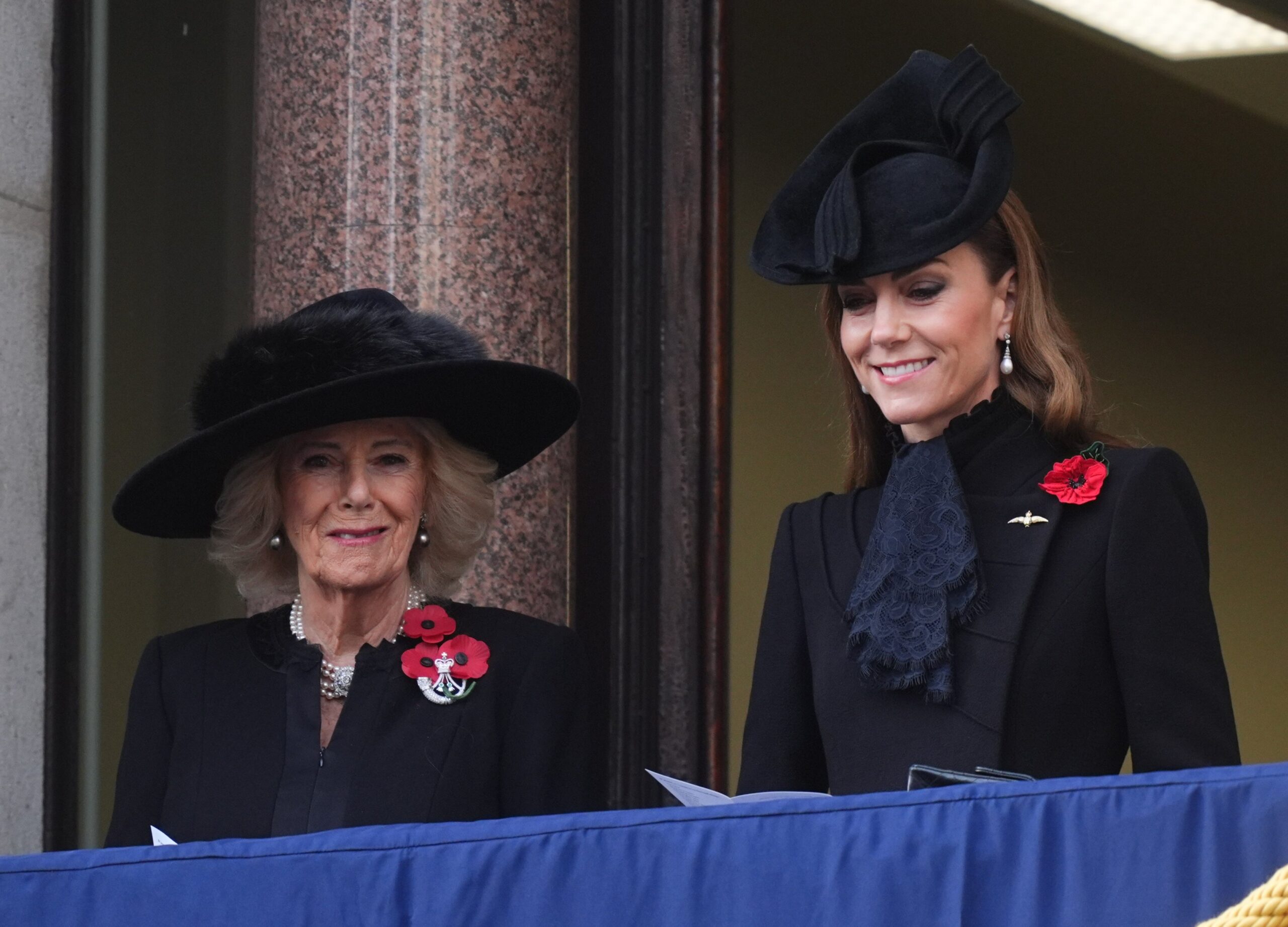 Queen Camilla and the Princess of Wales on a balcony at the Foreign, Commonwealth and Development Office (FCDO)