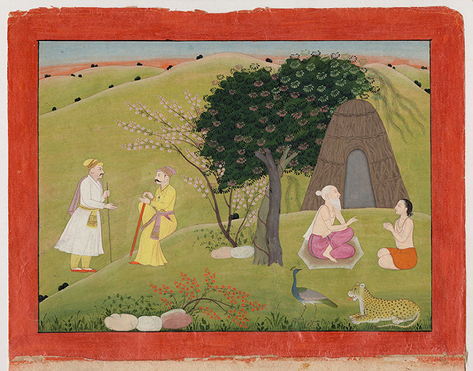 Among the 200-year-old artworks is a painting showing the defeated gods Vishnu and Shiva appealing for assistance, a scene believed to be unique to this particular collection.