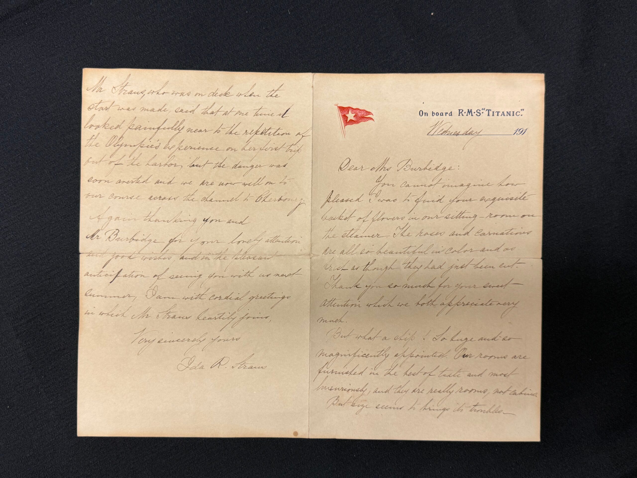 Also being sold among the collection is a letter Mrs Straus wrote while onboard the Titanic (Henry Aldridge & Son/PA)