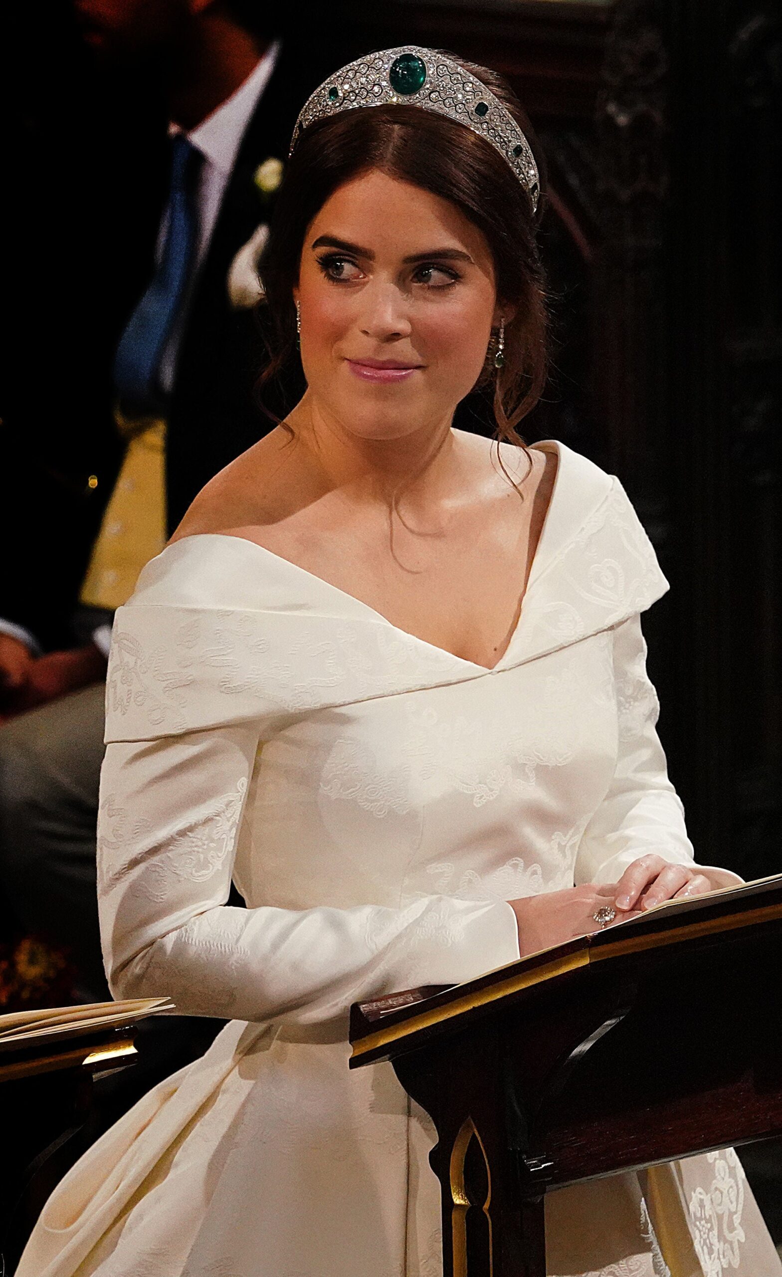 Princess Eugenie wearing the same tiara on her wedding day (Jonathan Brady/PA)