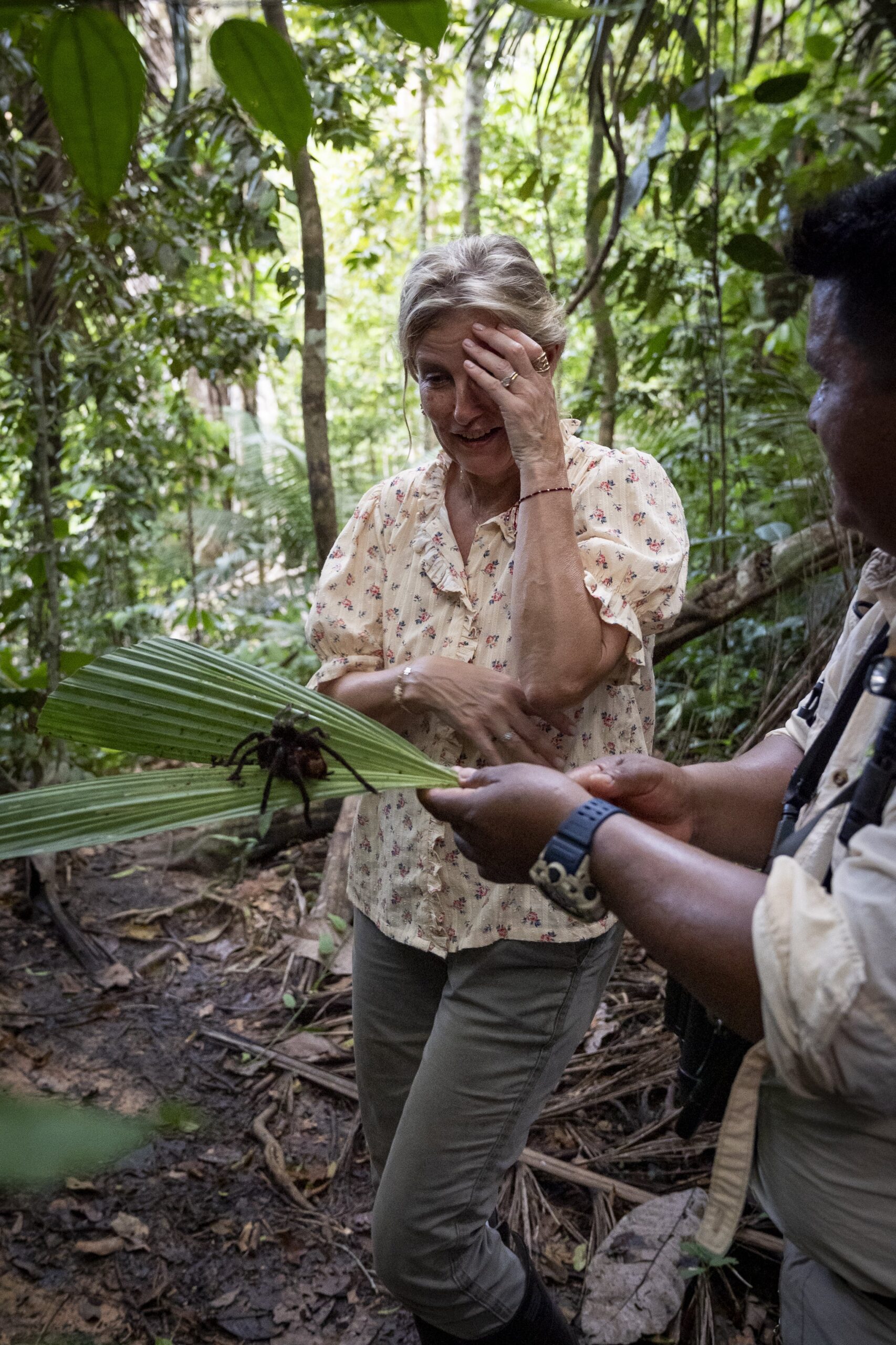 Sophie appeared nervous as she inspected Goliath birdeater – the world's largest tarantula – during a jungle trek