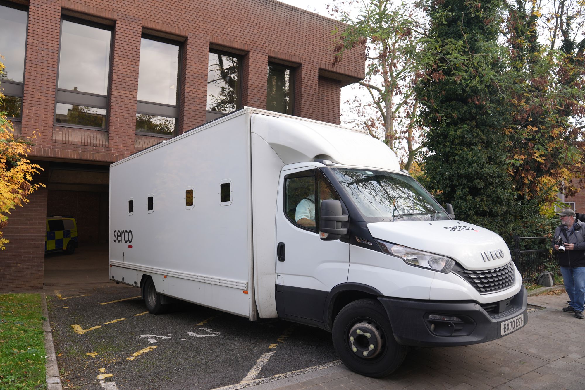 A custody van, believed to be carrying Anthony Williams, leaves Peterborough Magistrates’ court
