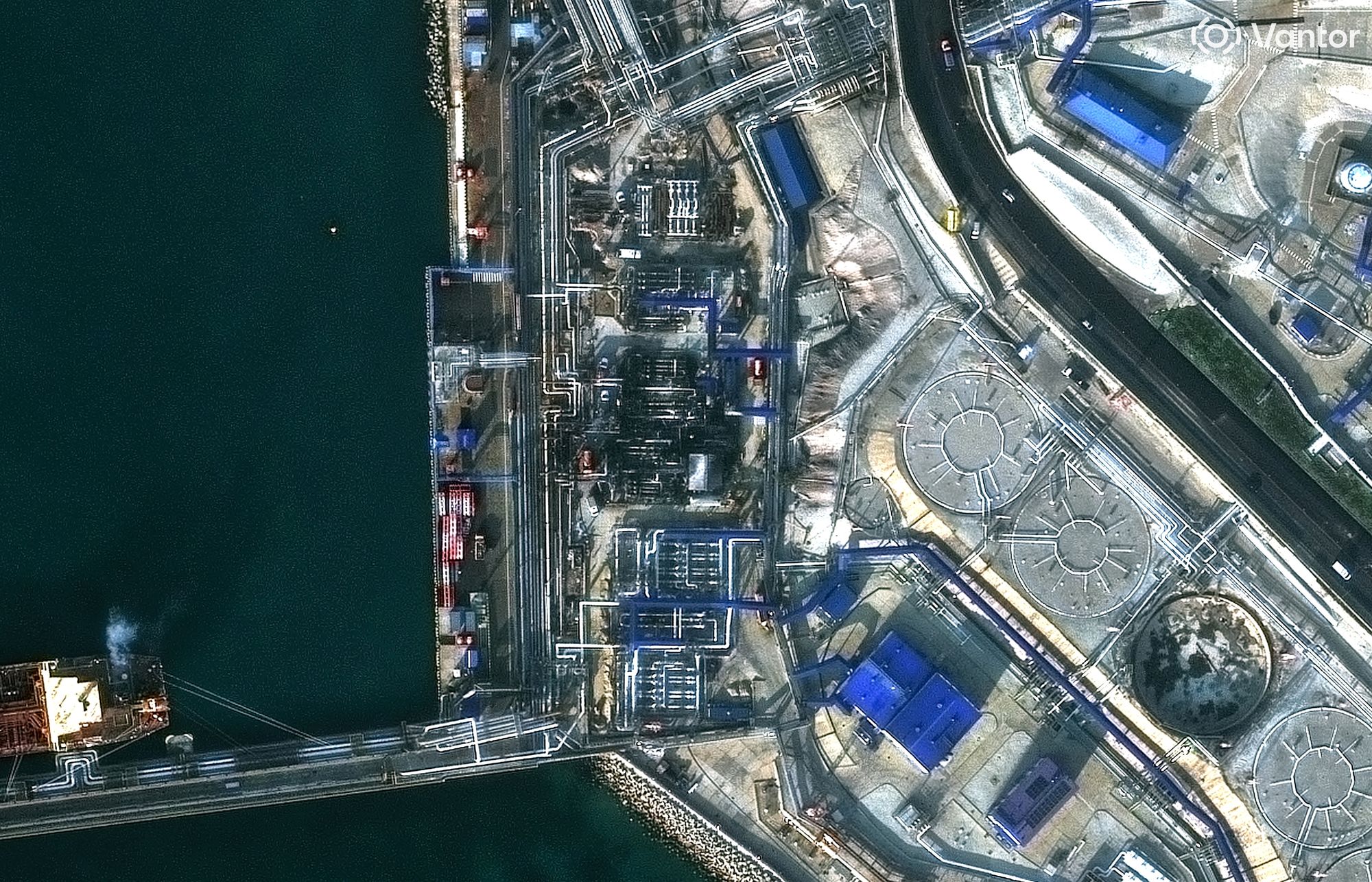 File: A satellite image shows an overview of a damaged oil facilities at Russia's Novorossiysk Port after a Ukranian missile and drone attack