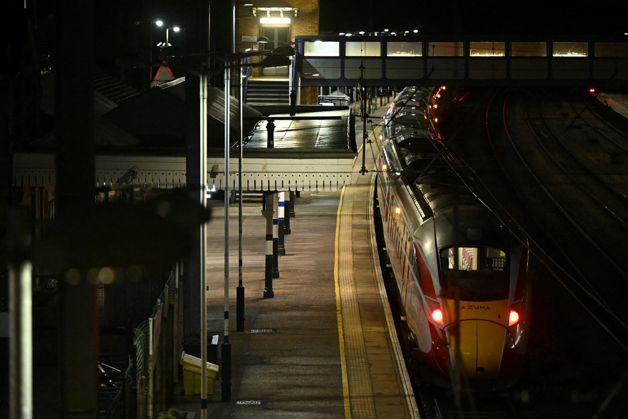 An LNER Azuma train is pictured at a platform at Huntingdon Station in Huntingdon