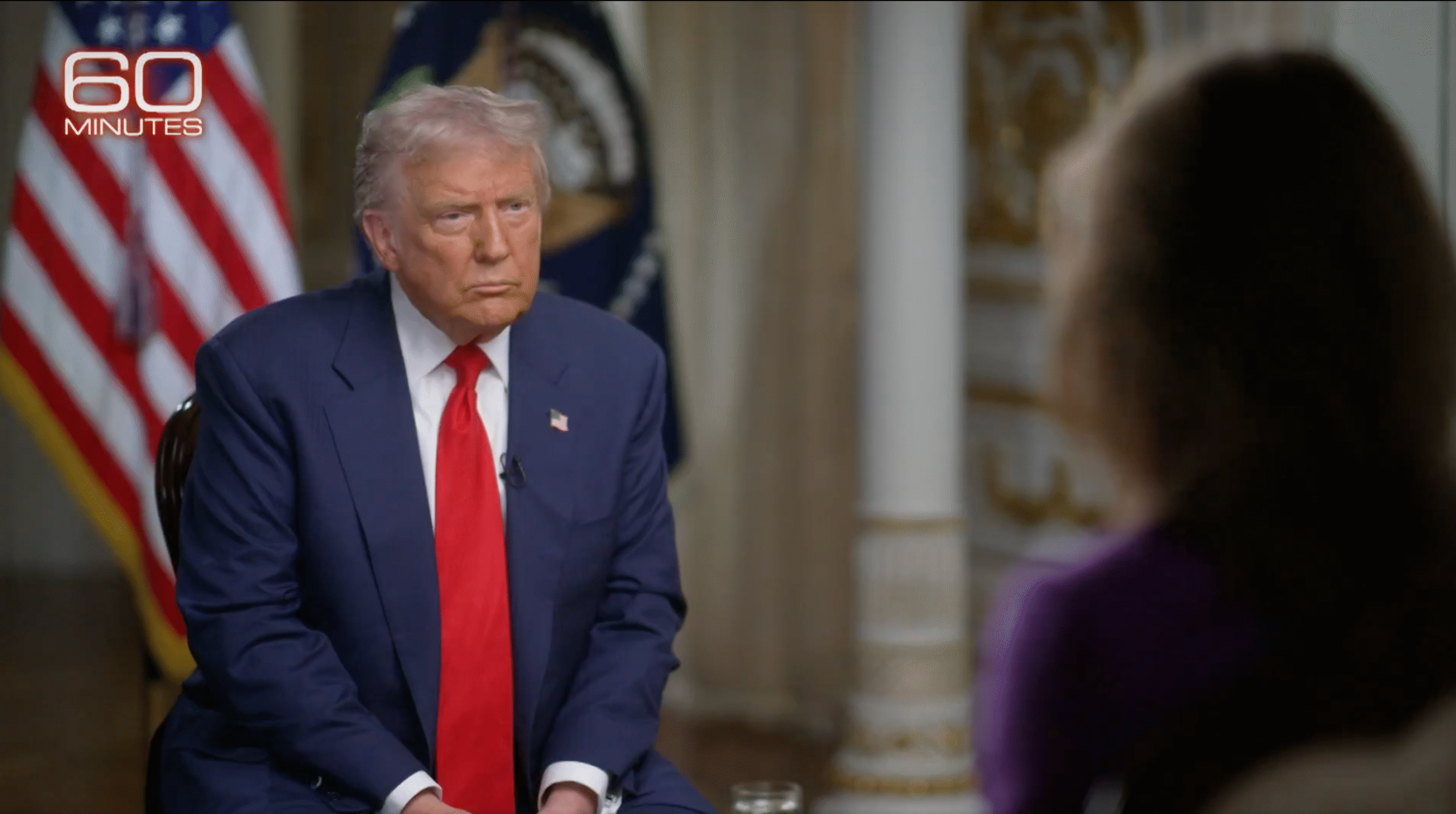Donald Trump being interviewed by Norah O'Donnell for 60 Minutes. Some X users were furious that O’Donnell called Trump “Mr Trump” rather than “President Trump”
