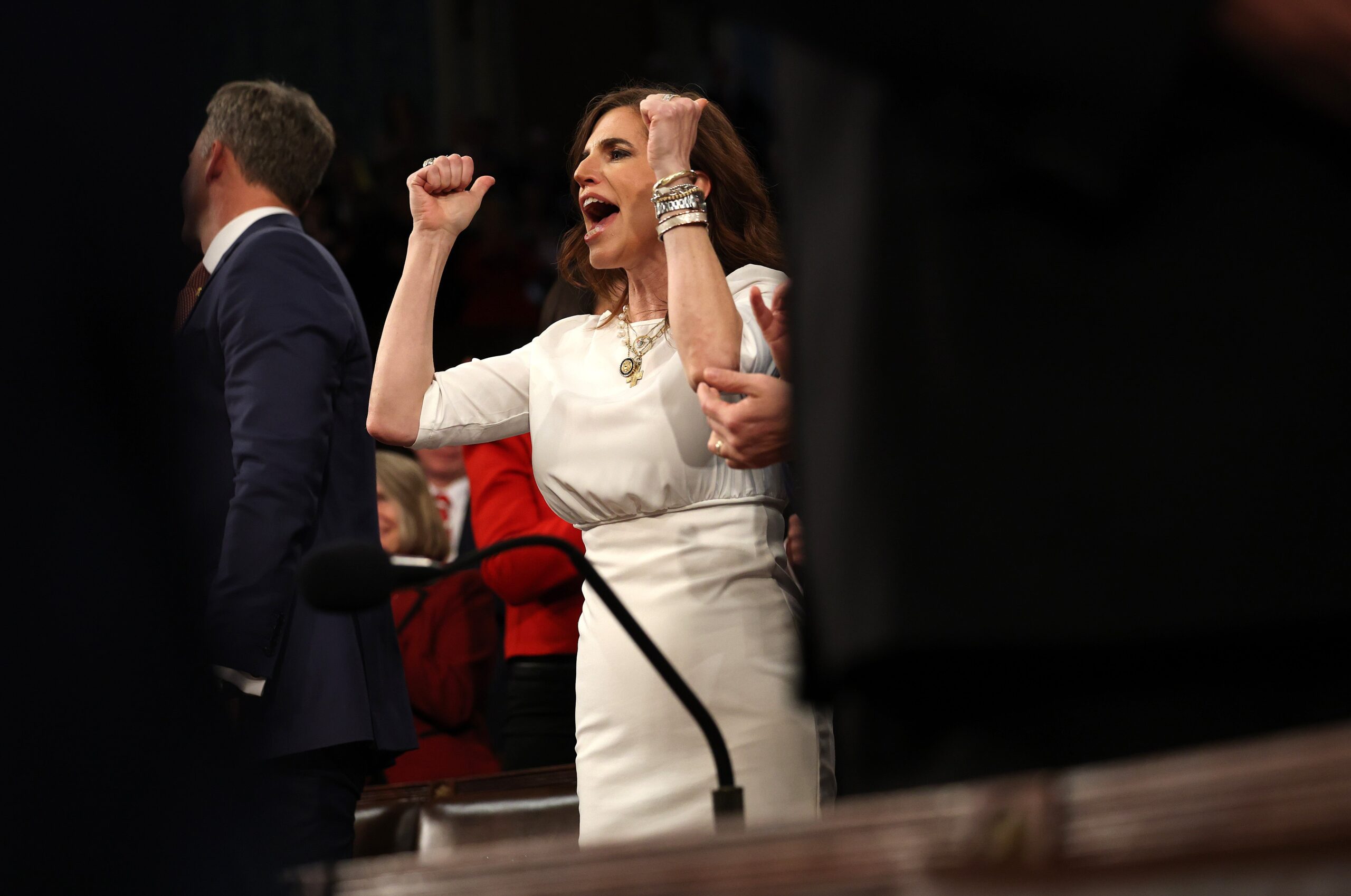 Rep. Nancy Mace (R-SC) claims fear for her life after the assassination of Charlie Kirk and two attempts on the life of President Donald Trump should excuse a foul-mouthed tirade at airport security last week. (Photo by Win McNamee/Getty Images)