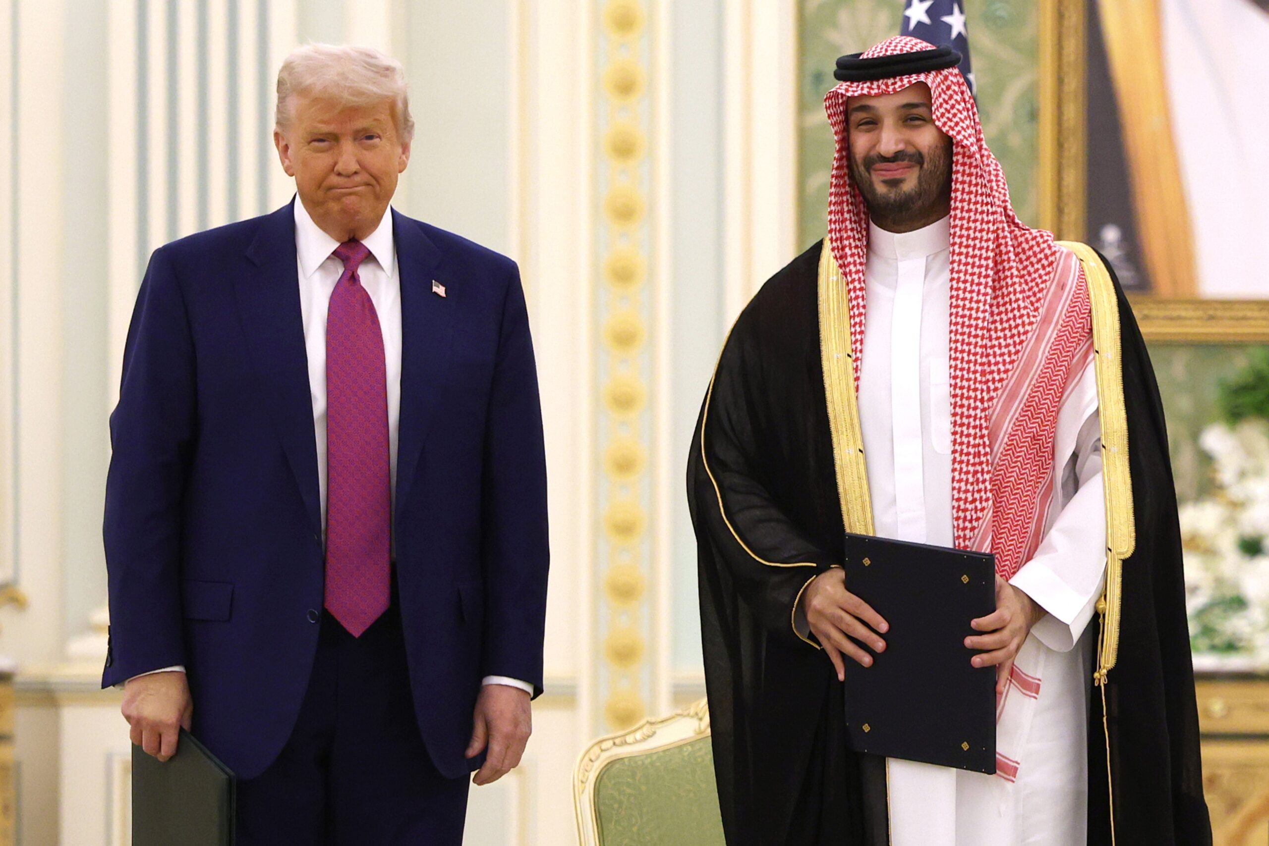 President Donald Trump and Saudi Crown Prince Mohammed bin Salman attend a signing ceremony at the Saudi Royal Court on May 13, 2025, in Riyadh, Saudi Arabia