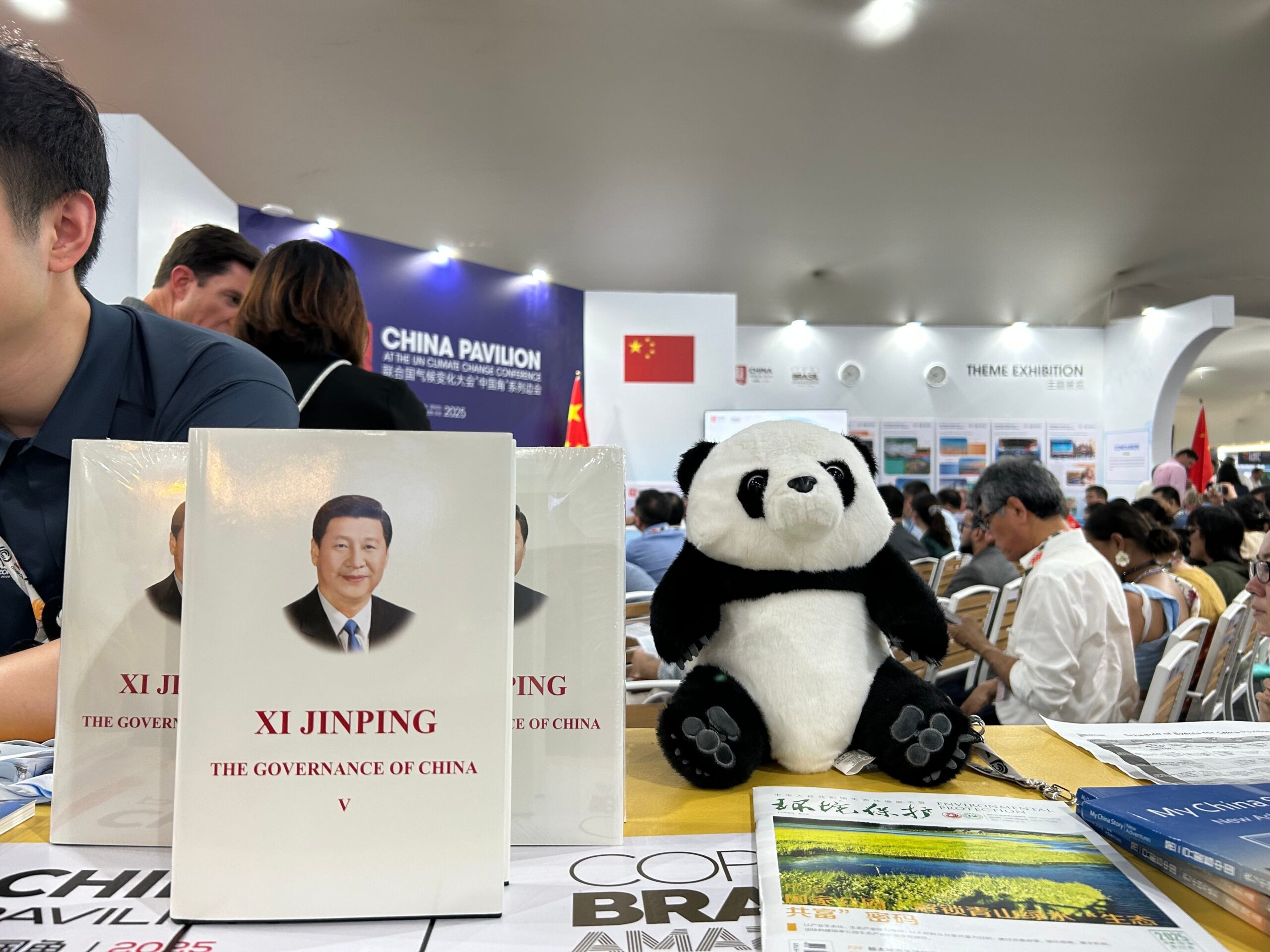 China’s Pavillion at Cop30 in Belém, complete with editions of Chinese President Xi Jinping’s leadership treatise on display in the foreground