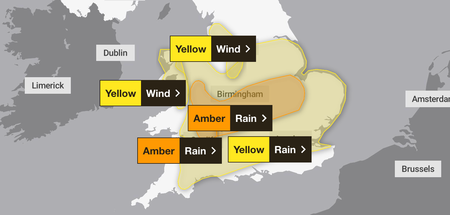 The Met Office has issued yellow and amber weather warnings for Friday