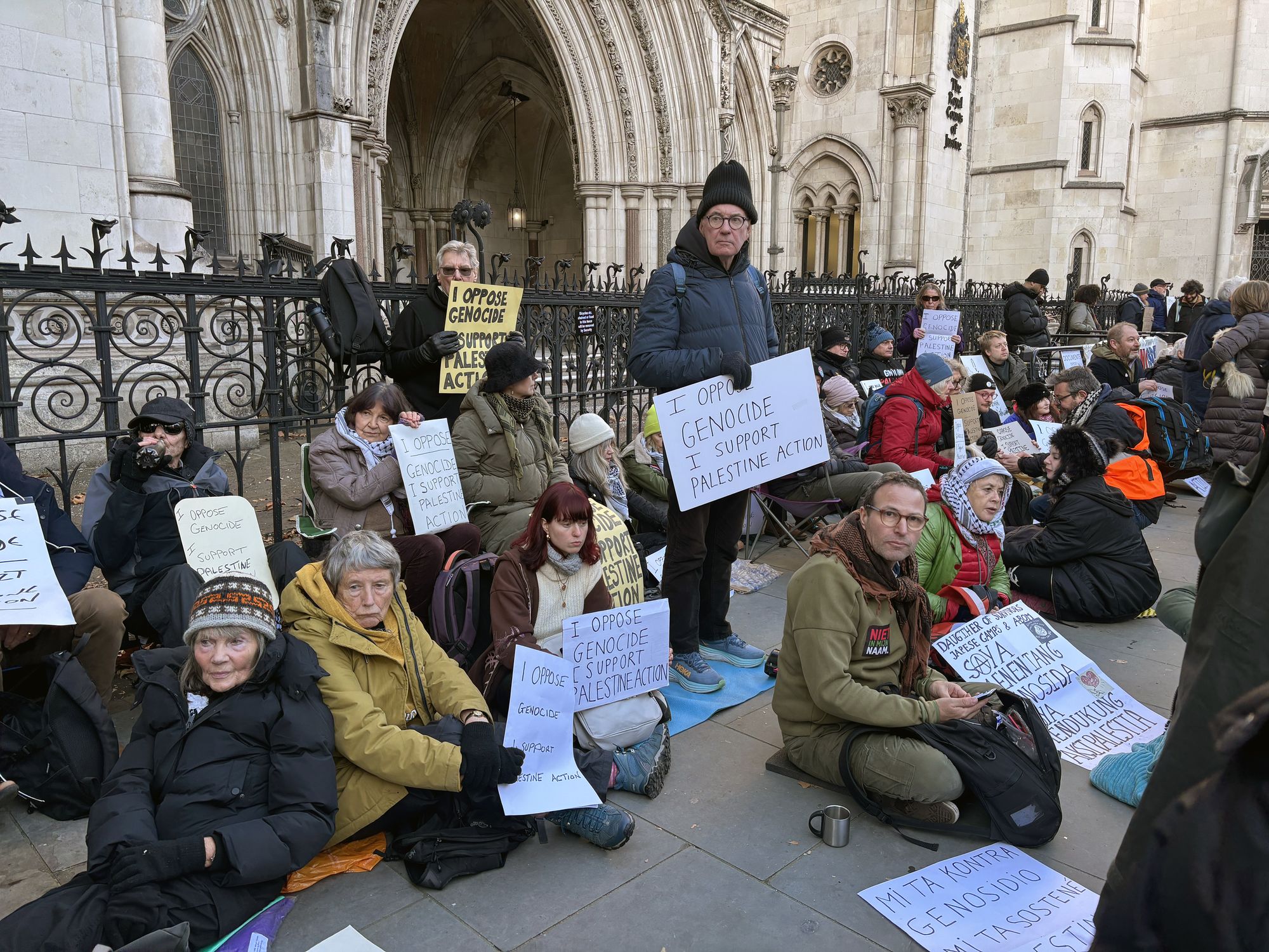 Palestine Action supporters, outside Royal Courts of Justice this week. The final day of Ms Ammori’s case will be heard next Tuesday.