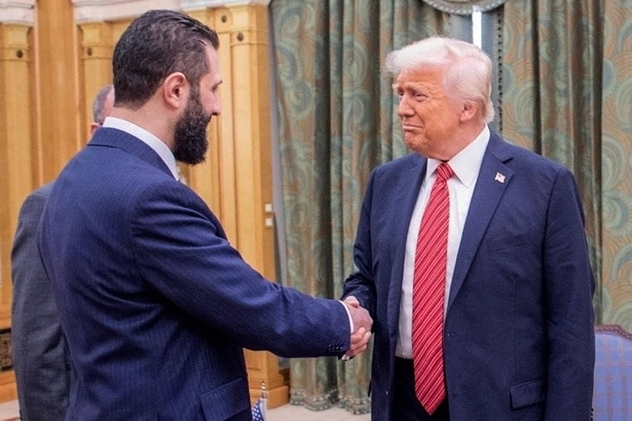 US president Donald Trump meets with Syrian president Ahmed al-Sharaa in Riyadh, Saudi Arabia, on 14 May 2025