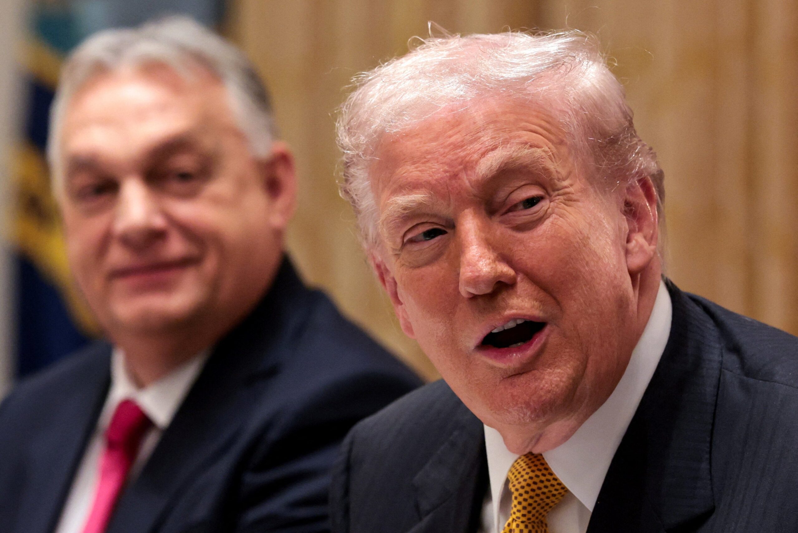 Hungarian Prime Minister Viktor Orban looks on as President Donald Trump urges Republicans to scrap the Senate’s filibuster rule and allow passage of voting restrictions that could permanently keep Democrats from winning future elections