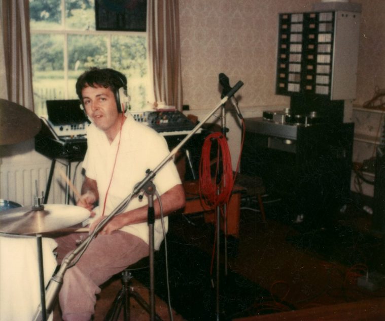 Paul McCartney in a recording session for 'McCartney II' in the studio at Lower Gate Farm in Sussex (Photo: Linda McCartney)