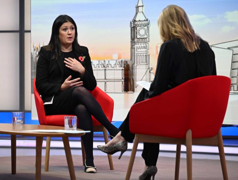 For use in UK, Ireland or Benelux countries only BBC handout photo of Culture Secretary Lisa Nandy appearing on the BBC 1 current affairs programme, Sunday With Laura Kuenssberg. Picture date: Sunday November 9, 2025. PA Photo. Photo credit should read: Jeff Overs/BBC/PA Wire NOTE TO EDITORS: Not for use more than 21 days after issue. You may use this picture without charge only for the purpose of publicising or reporting on current BBC programming, personnel or other BBC output or activity within 21 days of issue. Any use after that time MUST be cleared through BBC Picture Publicity. Please credit the image to the BBC and any named photographer or independent programme maker, as described in the caption.