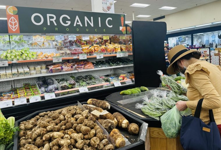 A woman shops for produce at a supermarket in Alhambra, California, on September 10, 2025. Inflation in the US cooled off at the wholesale level in August but economists continue to caution that prices in core producer goods are significantly rising as the US economy shows warning signs on jobs and inflation. (Photo by Frederic J. BROWN / AFP) (Photo by FREDERIC J. BROWN/AFP via Getty Images)