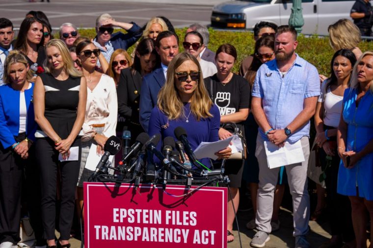 WASHINGTON, DC - SEPTEMBER 03: Annie Farmer, the sister of Maria Farmer, speaks at a news conference with alleged victims of disgraced financier and sex trafficker Jeffrey Epstein outside the U.S. Capitol on September 03, 2025 in Washington, DC. Rep. Thomas Massie (R-KY) and Rep. Ro Khanna (D-CA) have introduced the Epstein List Transparency Act to force the federal government to release all unclassified records from the cases of Epstein and his associate, Ghislaine Maxwell. (Photo by Andrew Harnik/Getty Images)