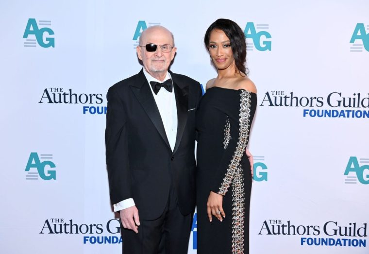 NEW YORK, NEW YORK - APRIL 07: (L-R) Salman Rushdie and Rachel Eliza Griffiths attend Literati Turn Out for Authors Guild Foundation Gala at Gotham Hall on April 07, 2025 in New York City. (Photo by Roy Rochlin/Getty Images for Authors Guild Foundation)