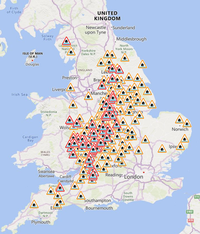 The Environmental Agency issued 68 flood warnings and 161 alerts