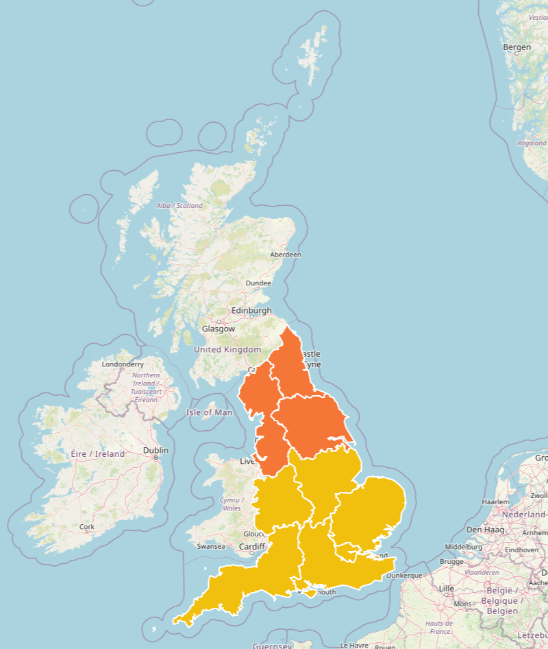 Northern England was put under an amber cold weather health alert