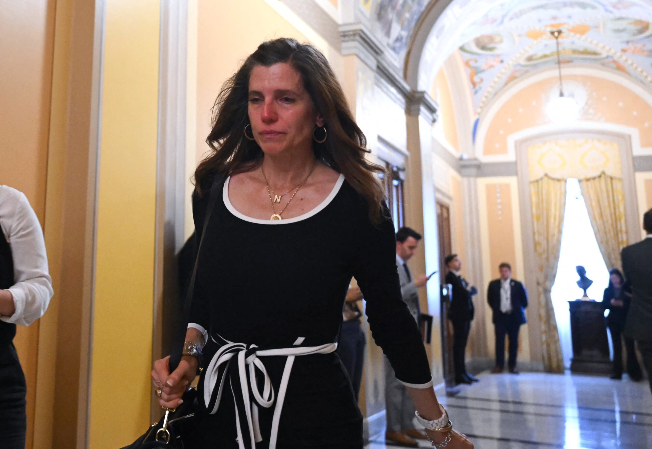 US Representative Nancy Mace (R-SC) cries after coming out of a closed door meeting with Epstein victims at the US Capitol in September.
