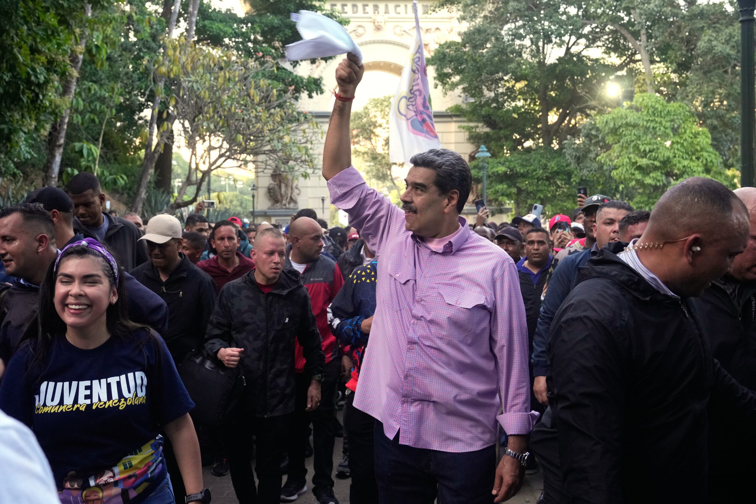 Venezuelan President Nicolás Maduro waves during a pro-government youth rally in Caracas earlier this month