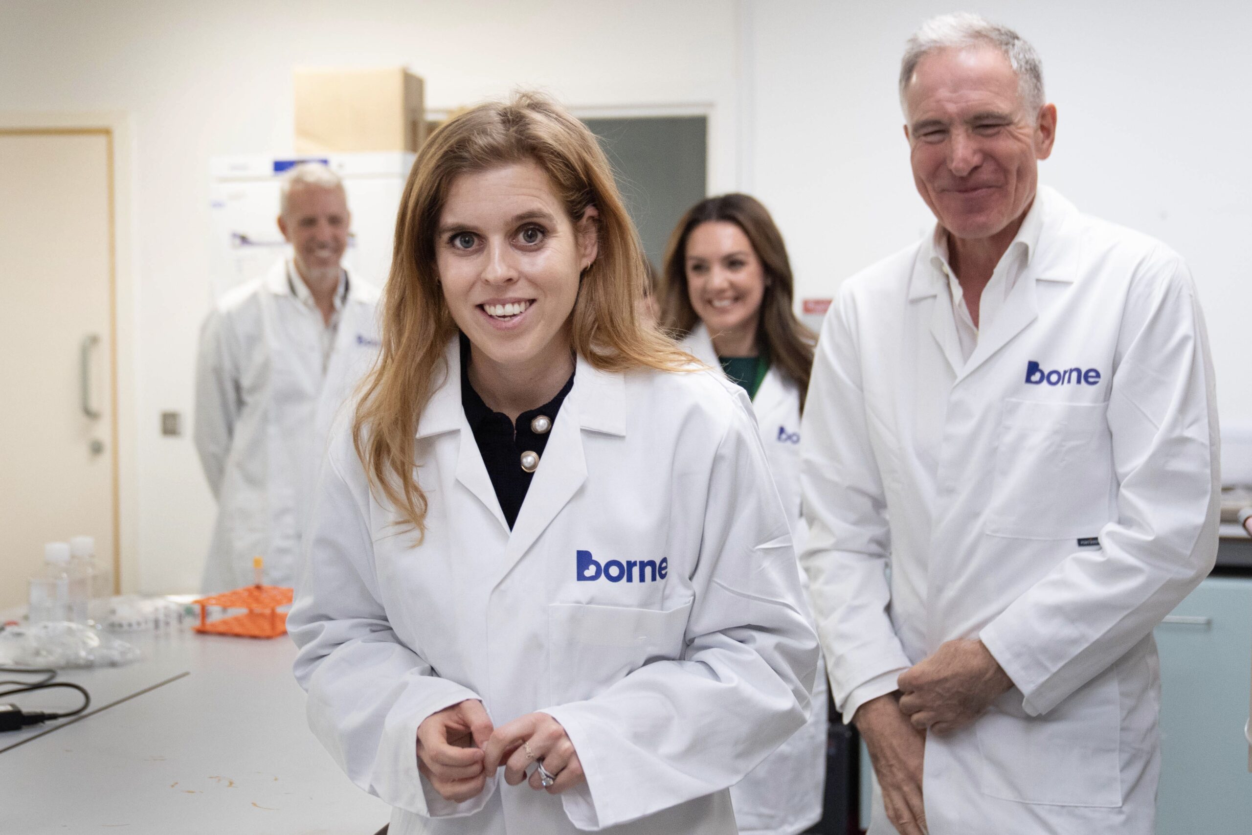 Princess Beatrice, Patron of Borne, during a visit to the Borne research laboratories at Chelsea and Westminster Hospital in London