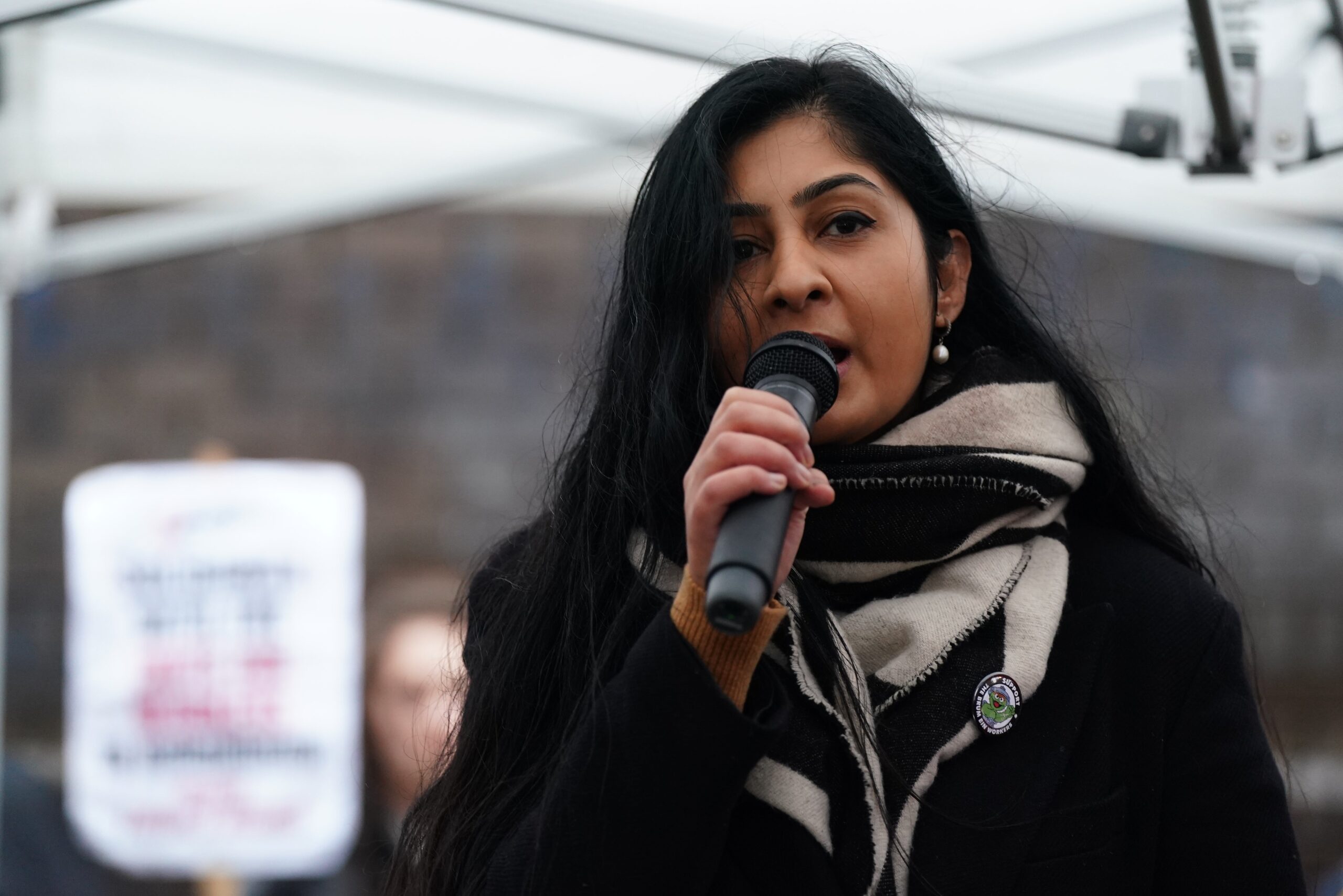Coventry South MP Zarah Sultana at the picket line