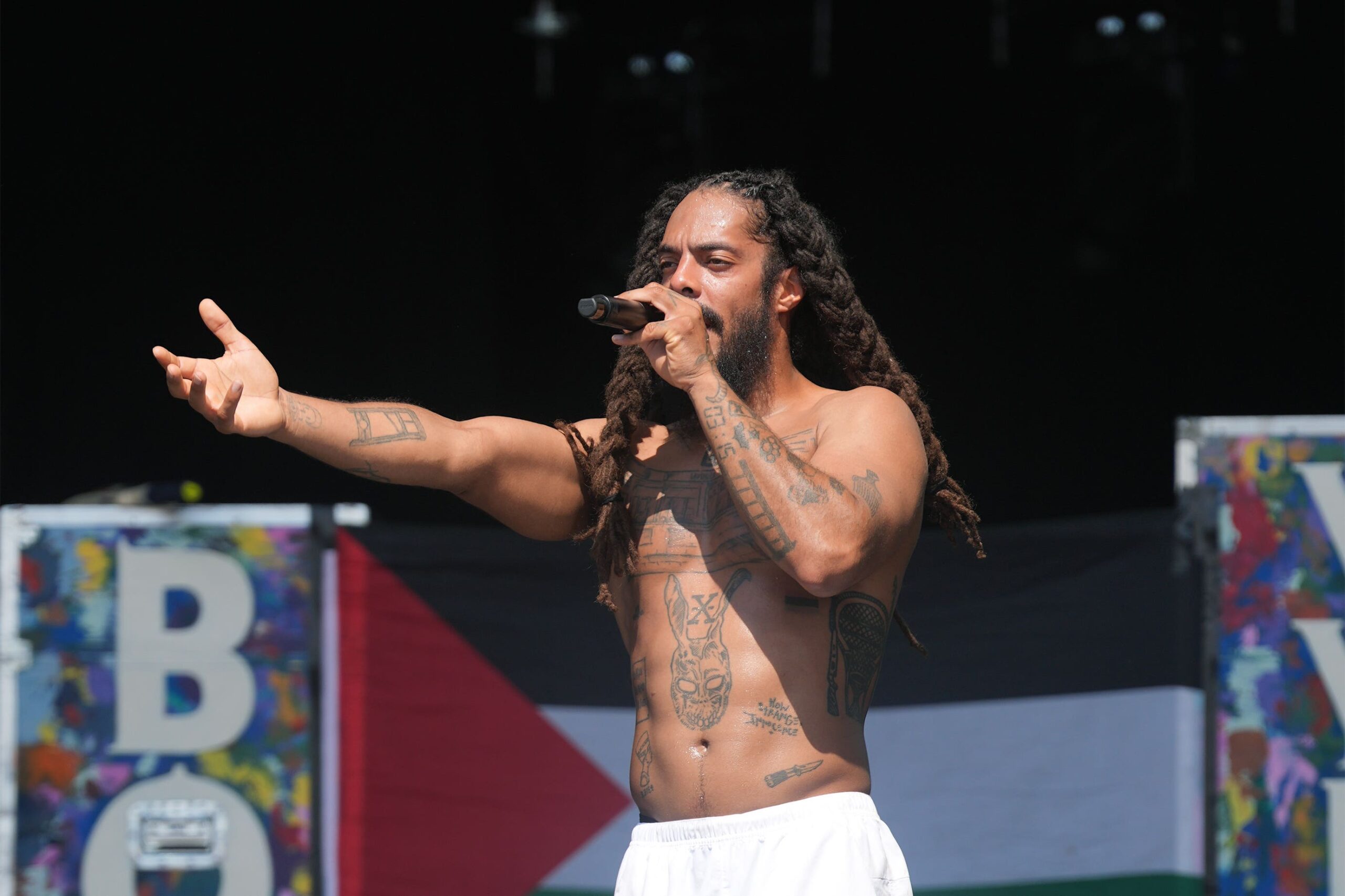 Bob Vylan performing on the West Holts Stage, during the Glastonbury Festival (Yui Mok/PA)