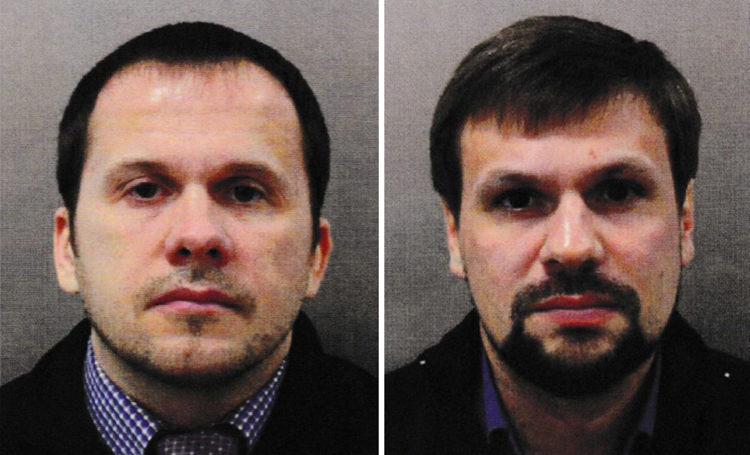 Russian nationals Alexander Petrov (left) and Ruslan Boshirov are believed to be the two GRU agents who tried to kill the Skripals (Met Police/PA)