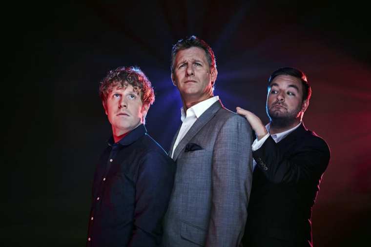 Left to right: Show co-hosts: Josh Widdicombe, Adam Hills and Alex Brooker (Photo: Open Mike Productions)