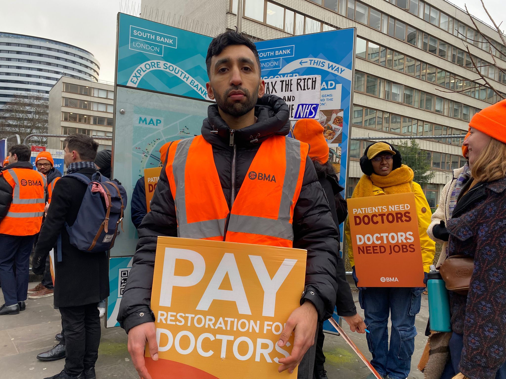 Dr Shivam Sharma on the picket line in London