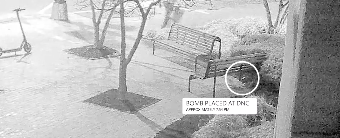 Footage showed the suspect walking through the Capitol Hill neighborhood before placing bombs outside both buildings in 2021