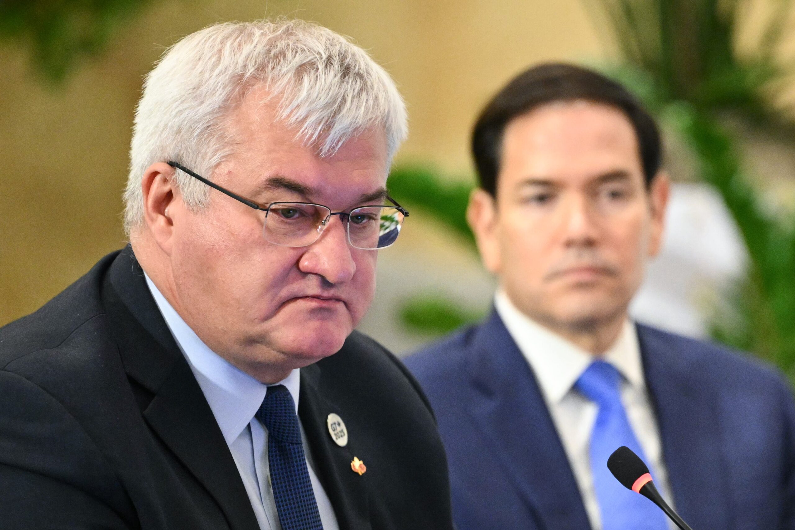 Ukrainian foreign minister Andrii Sybiha and US secretary of state Marco Rubio during their meeting