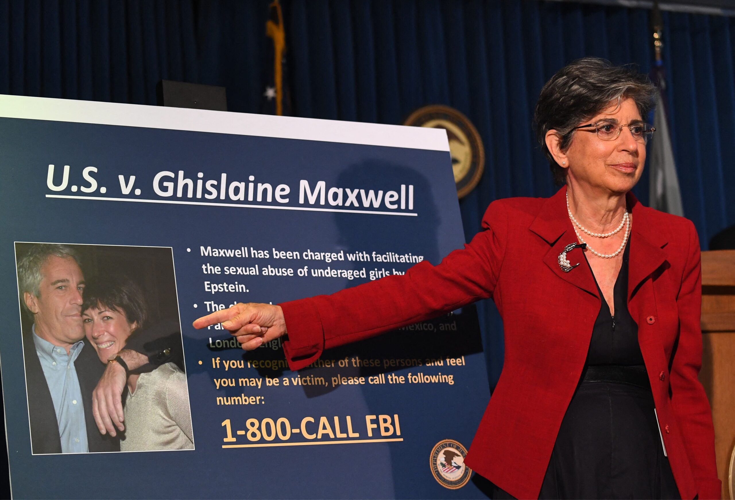 Acting US Attorney for the Southern District of New York, Audrey Strauss, announces charges against Ghislaine Maxwell during a July 2, 2020, press conference in New York City