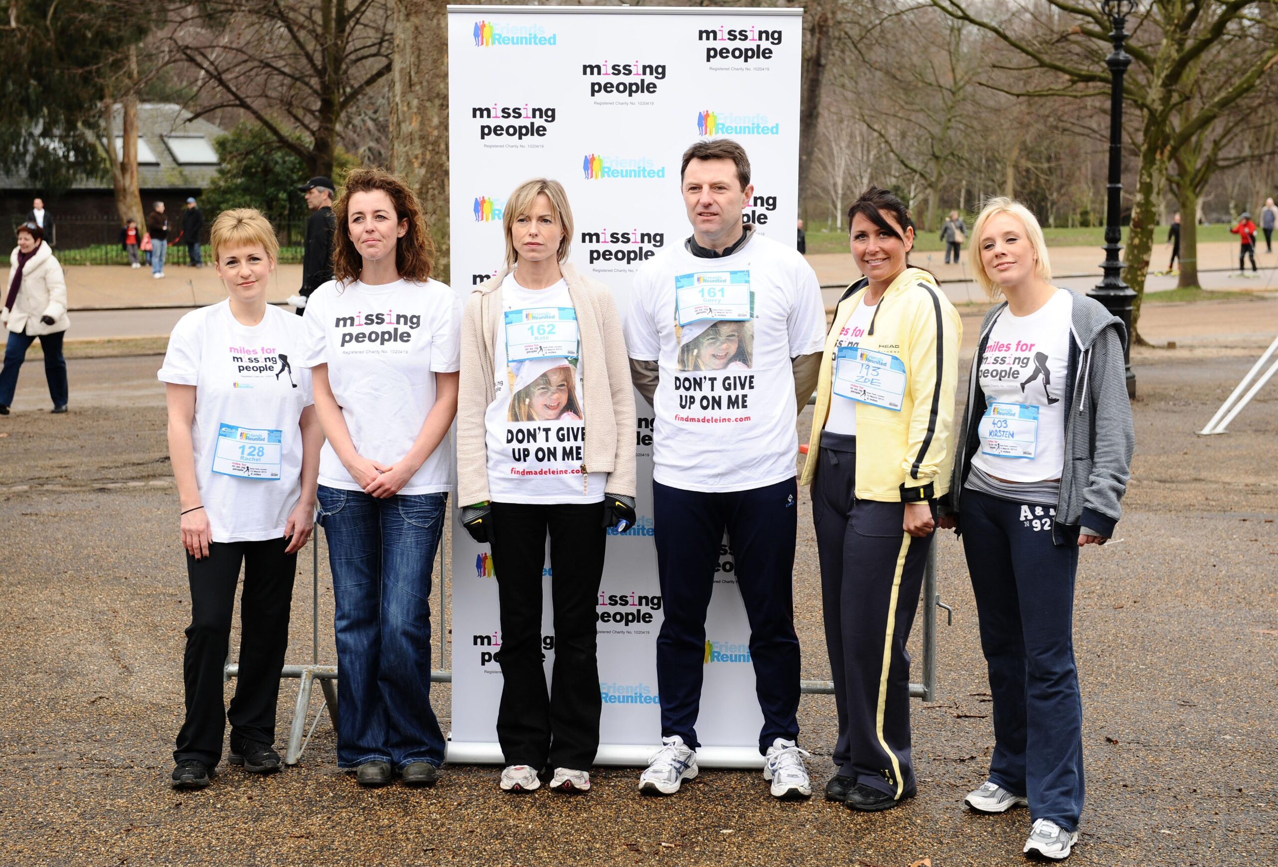 Left to right; Rachel Elias, sister of Richey Edwards, Nicki Durbin, Kate and Gerry McCann, Zoe Tyler and Kirsten O’Brien take part in the ‘Miles for Missing People’ 10km fun run in Hyde Park in 2010