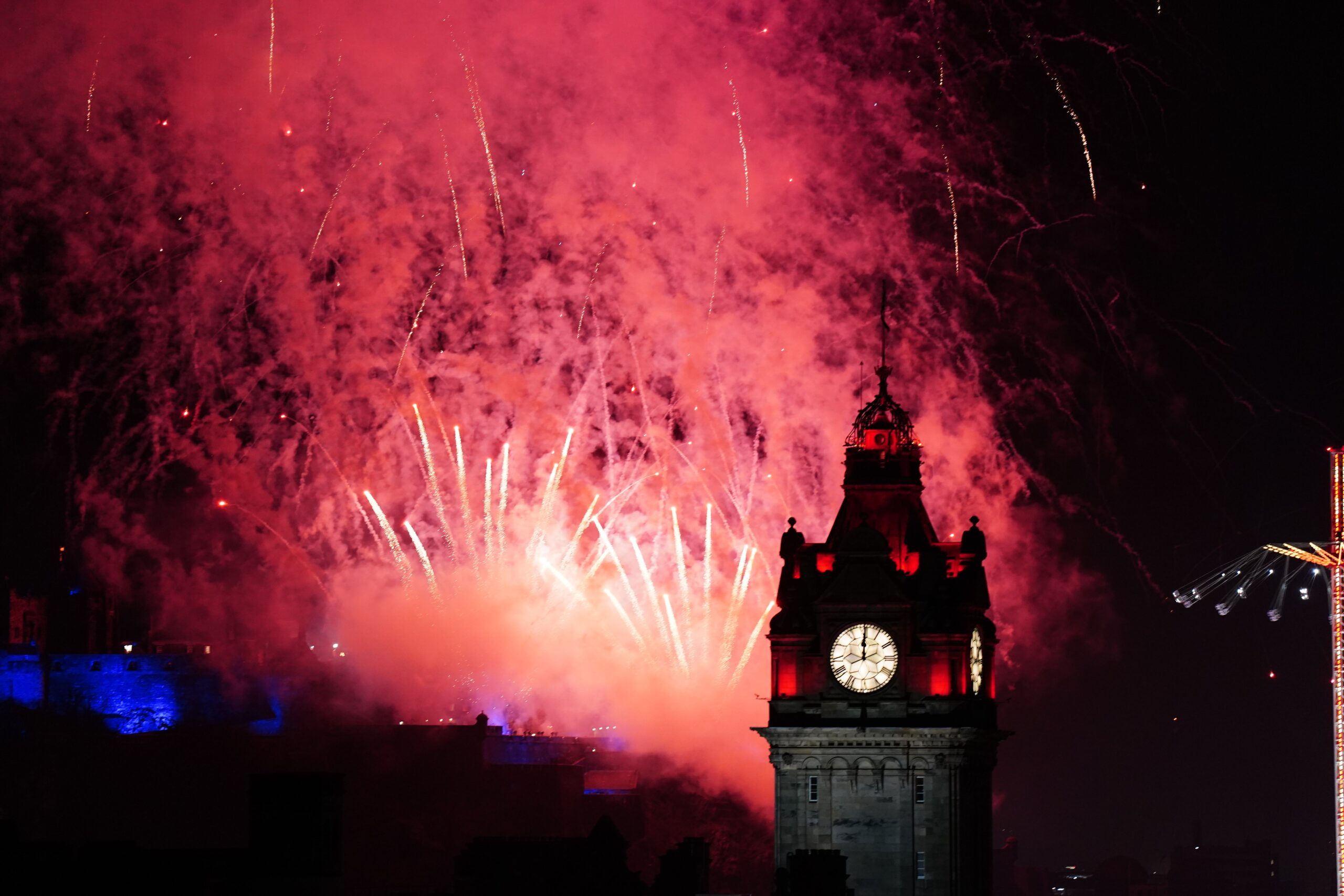 Fireworks over Edinburgh Castle during Hogmanay New Year celebrations, 2024