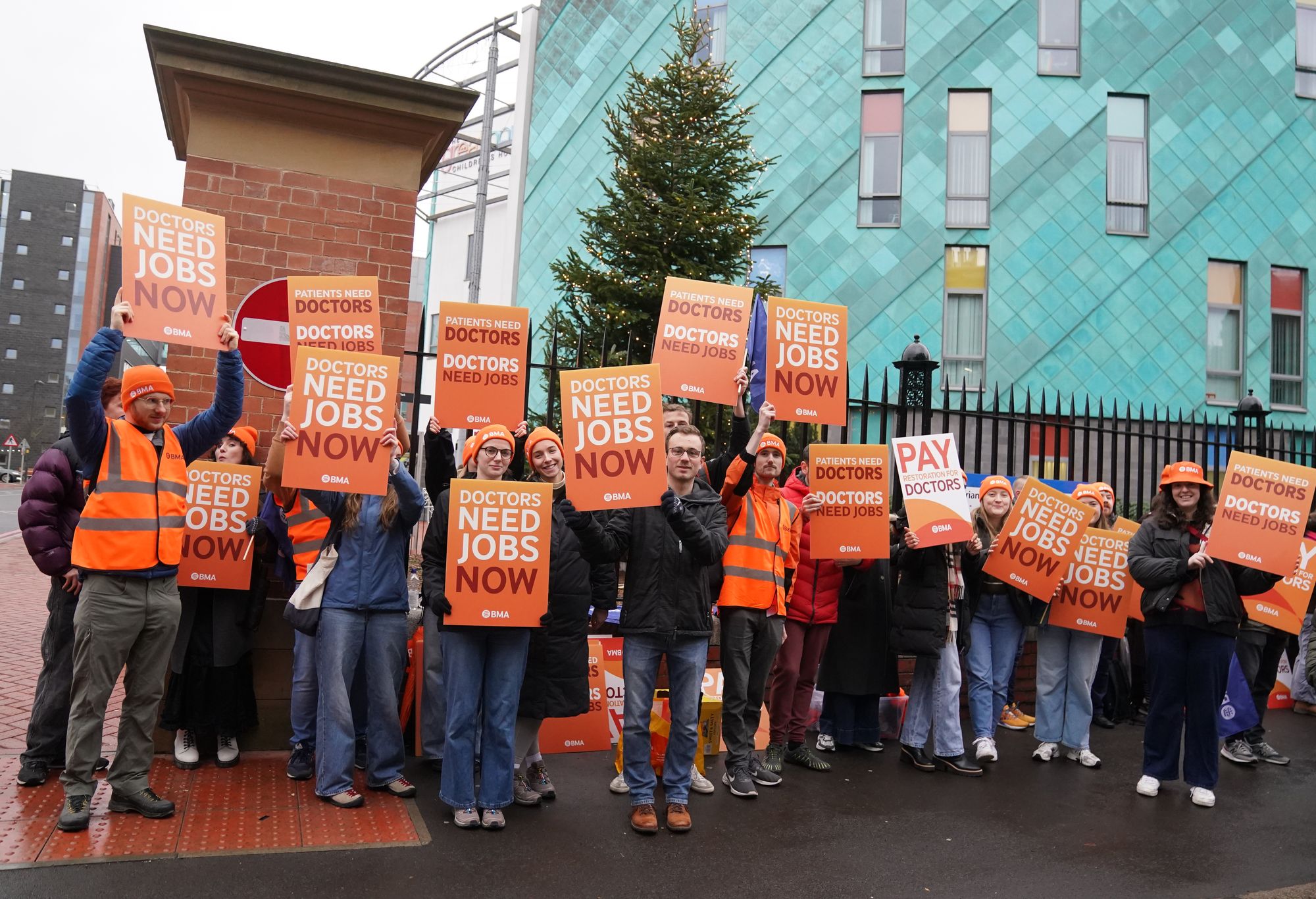 Resident doctors on the picket line outside Royal Victoria Infirmary in Newcastle
