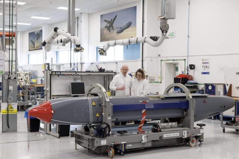 RETRANSMITTED ADDING EMBARGO EMBARGOED TO 2230 SATURDAY MAY 31 Louise Holmes, MBDA UK Deputy Managing Director shows Defence Secretary John Healey a storm shadow missile on an assembly line at the MBDA Storm Shadow factory in Stevenage ahead of the upcoming Strategic Defence Review. Picture date: Saturday May 31, 2025. PA Photo. Photo credit should read: Dan Kitwood/PA Wire