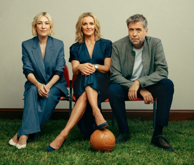 Kelly Cates, Gabby Logan and Mark Chapman share MOTD presenting duties after Gary Lineker's departure (Photo: Charlie Clift/BBC)