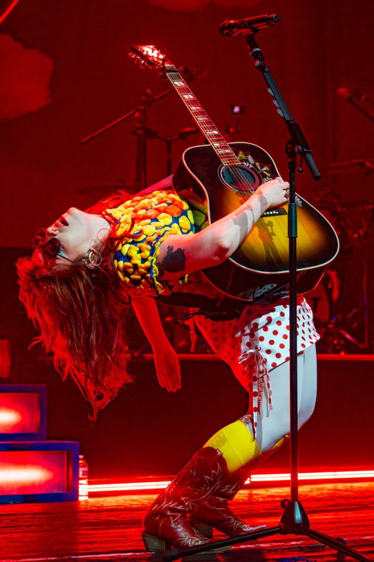 LONDON, ENGLAND - DECEMBER 01: CMAT performs onstage during a concert at O2 Academy Brixton on December 01, 2025 in London, England. (Photo by Lorne Thomson/Redferns)