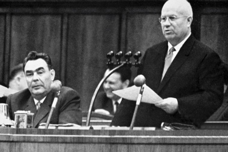 Nikita Khrushchev, right, was ousted as Soviet leader by Leonid Brezhnev, left, in 1964 (Photo: Laski Diffusion / Getty Images)
