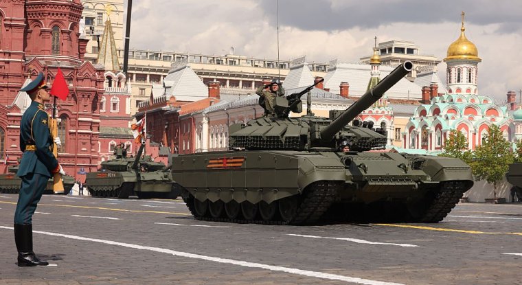 MOSCOW, RUSSIA - MAY 7: (RUSSIA OUT) Russian officers ride Armata T-14 tanks during the Red Sqaue Military Parade's rehearsal, May 7, 2025 in Moscow, Russia. President Putin has welcomed Chinese Leader Xi Jinping in Moscow for a four-day visit centered around Russia's 'Victory Day' celebrations, commemorating the end of World War II. The trip marks Xi's 11th trip to Russia since becoming president. (Photo by Contributor/Getty Images)