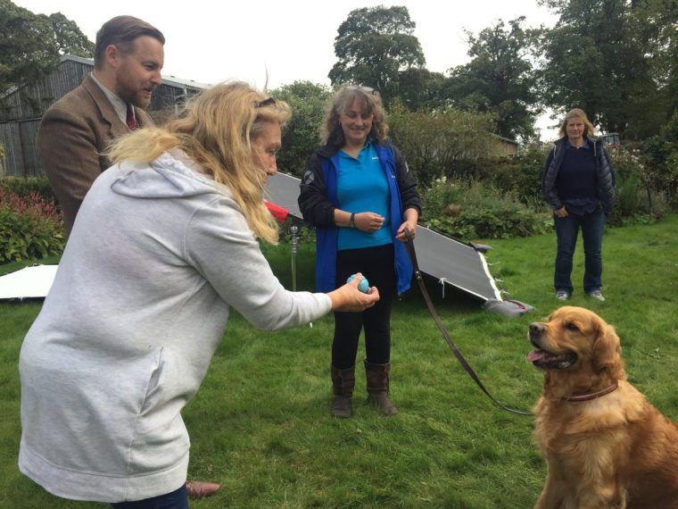 Jill with Samuel West and George - the original 'Jess' All Creatures Great and Small Animal handler Provided by SLM@playgroundentertainment.com
