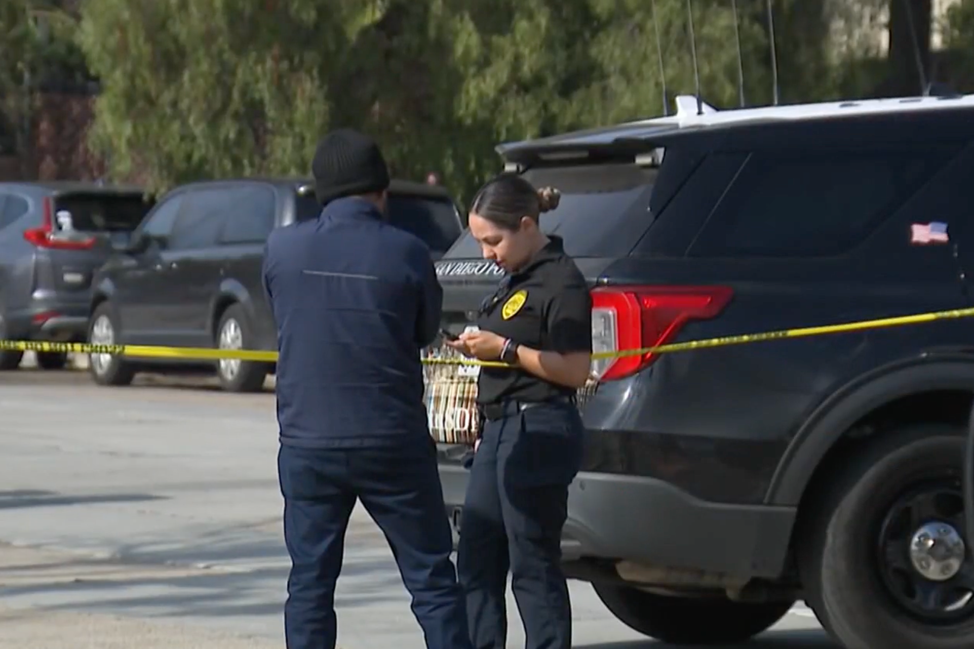 Police outside the property in San Diego, California, where human remains belonging to 'multiple persons' were discovered earlier this week