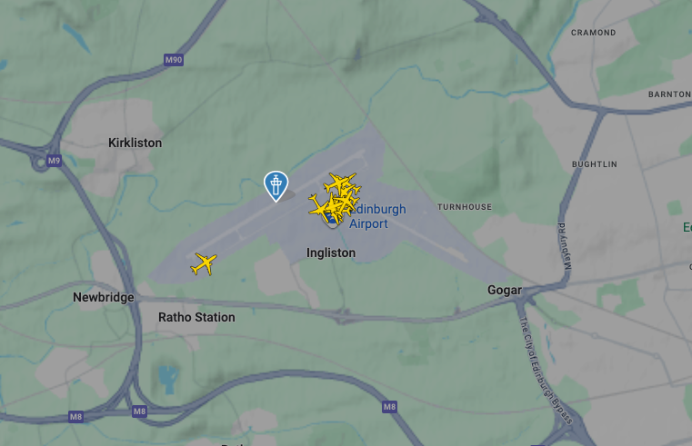 Flight radar of Edinburgh Airport shows planes have been cancelled