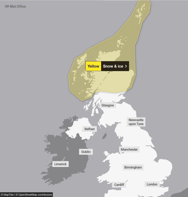 Met Office map shows the area covered by the weather warning on Thursday