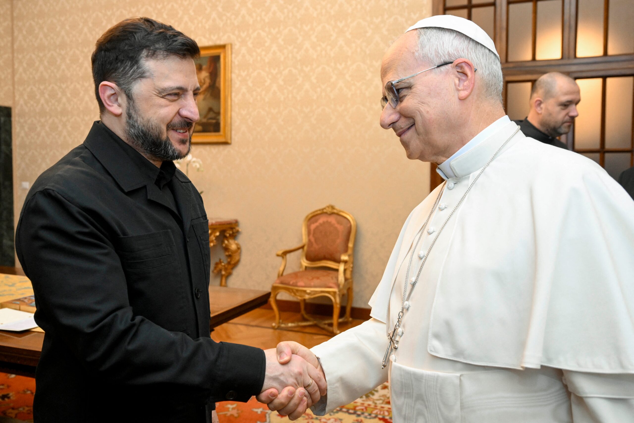 Pope Leo XIV during a meeting with Ukraine's president Volodymyr Zelensky in Castel Gandolfo