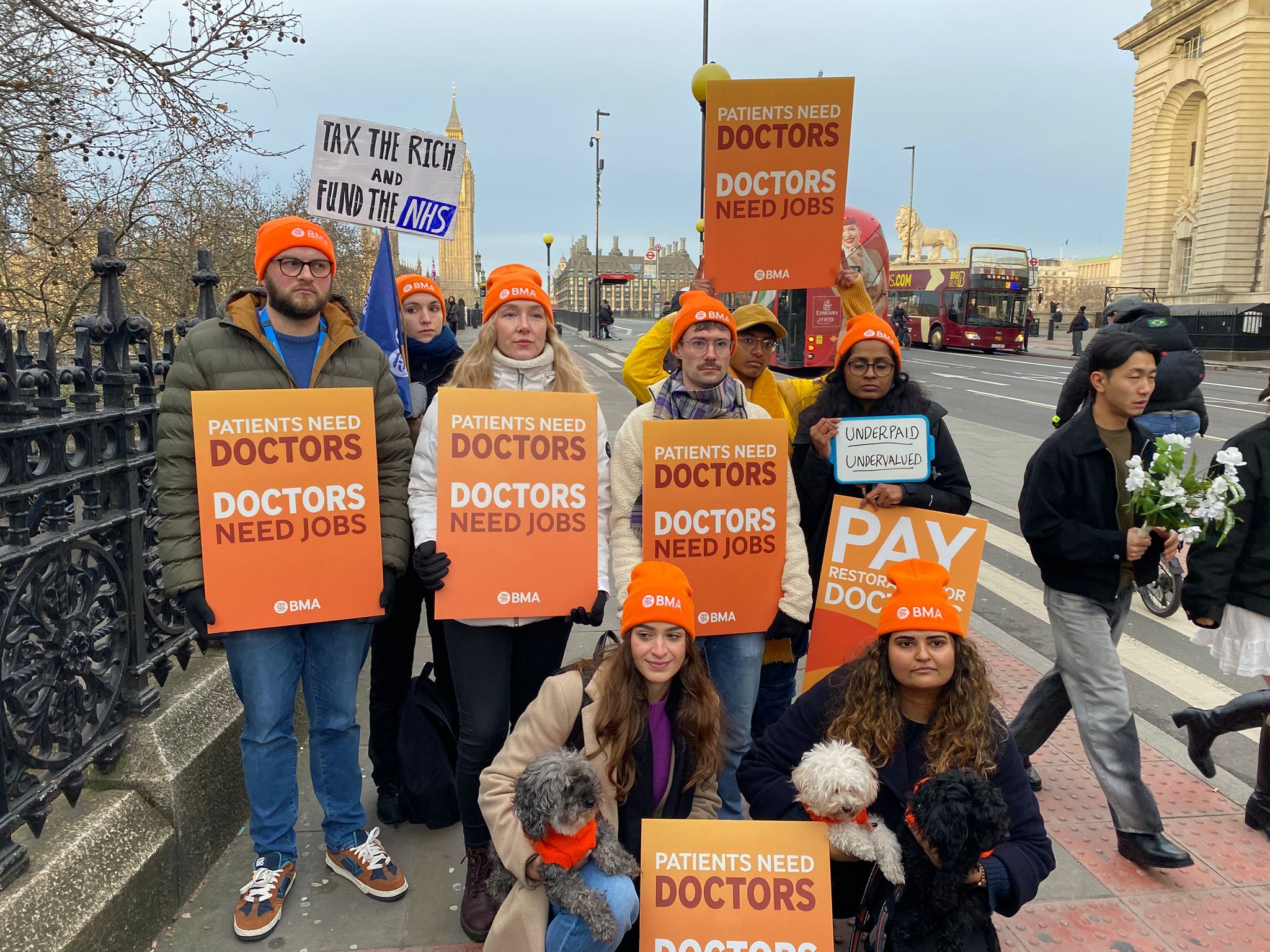 Doctors on the picket line at St Thomas' Hospital, London