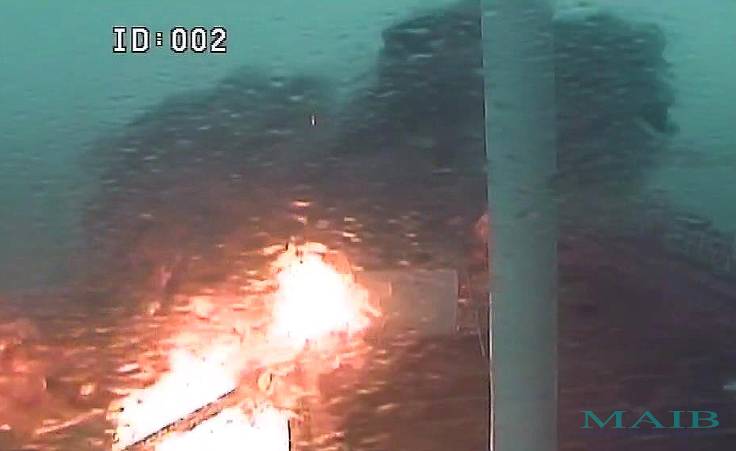 CCTV from the US registered oil tanker Stena Immaculate after the Solong collided with it, causing a huge fire (Department for Transport/PA)