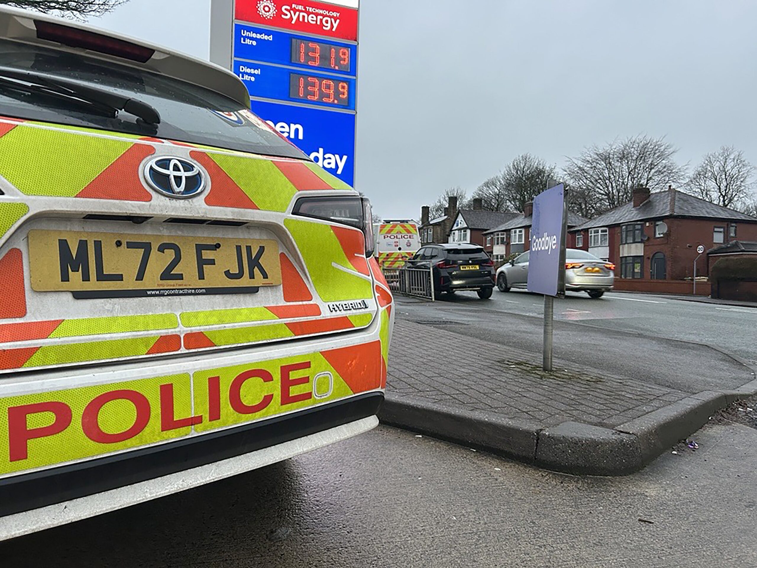 Police stationed near to the scene of the crash on Sunday